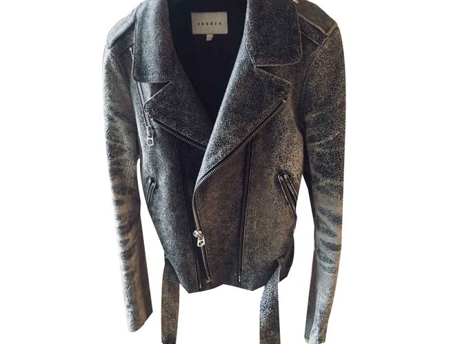 Sandro Biker jackets Grey Leather  ref.107457