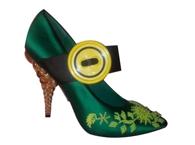 PRADA brand shoes "Raso Ricamo" color Mango + giallo Green  ref.107485