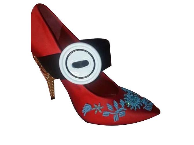 PRADA Marke Schuhe "Raso Ricamo" Fuoco-Turchese Farbe Rot