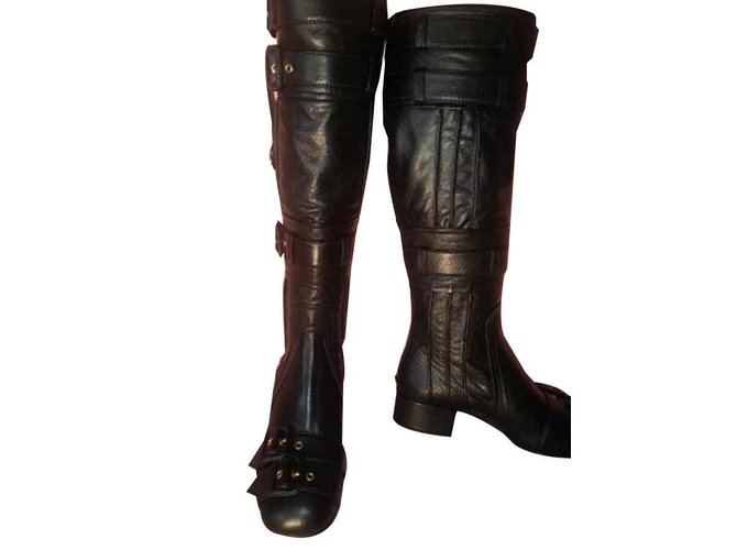 Bottes PRADA "Capra Old" hauteur genoux couleur noir  ref.107493