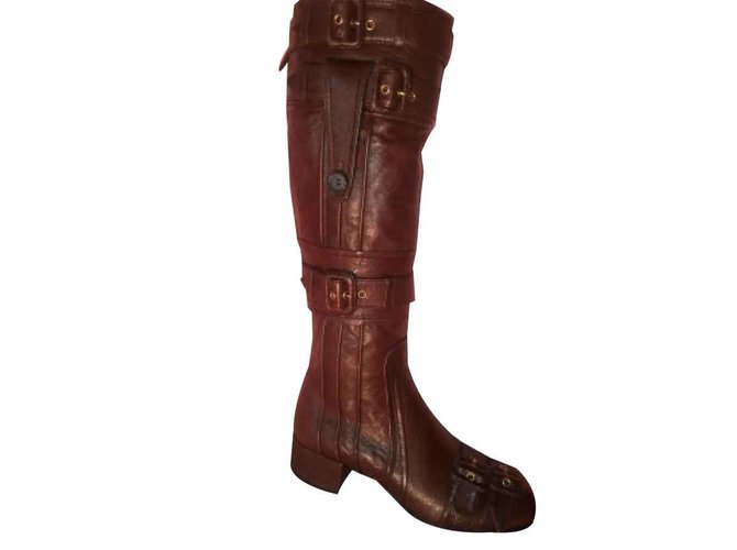 PRADA "Capra Old" rodilla botas altas color marrón Castaño  ref.107495