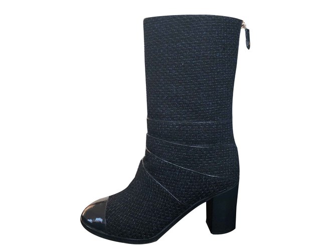Chanel Boots Black Tweed  ref.107500