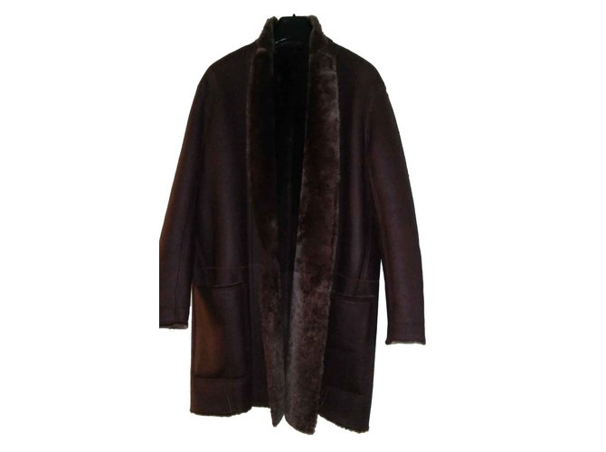 Céline Coats, Outerwear Dark brown Leather Lambskin  ref.107503