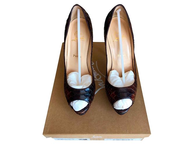 Décolleté Christian Louboutin Lady Peep Python Marrone Caramello