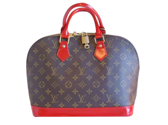 Louis Vuitton ALMA Brown Red Leather Cloth  ref.107758