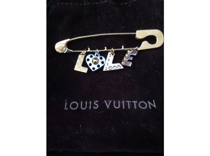 Sublime et RARE broche épingle Love de Louis Vuitton Métal Argenté Doré  ref.107801