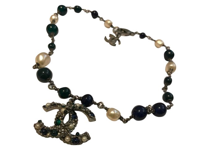 Chanel Necklaces Blue Green Metallic Metal  ref.108015
