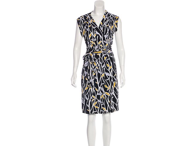 Diane von Furstenberg Cassidy Wickelkleid schwarz Weiß Gelb