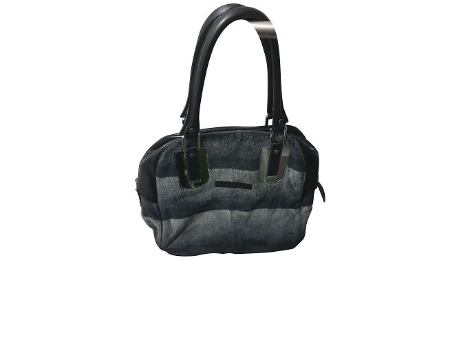 Bolsa de mão Longchamp Cosmos em couro preto e pele cinza