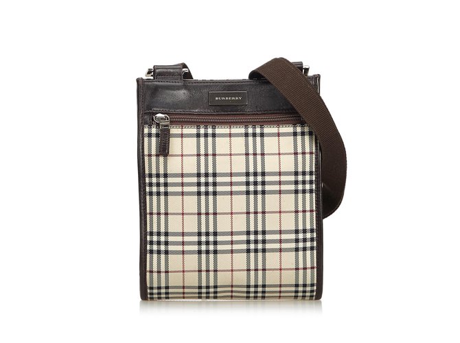 Burberry Plaid Coated Canvas Crossbody Bag Brown Multiple colors Beige Leather Cloth Cloth  ref.108201