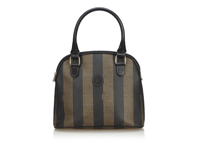Fendi Pequin Handbag Brown Black Dark brown Leather Plastic  ref.108204