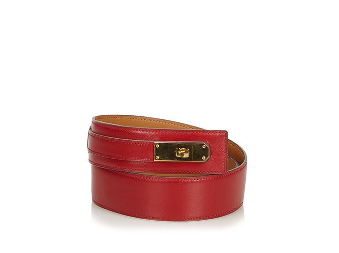 Hermès Leather Kelly Belt Red Golden Metal  ref.108250
