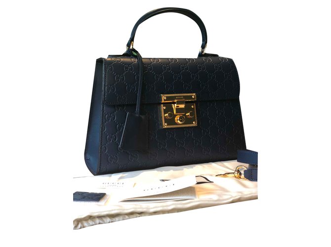 Gucci Signature Padlock Kleine Handtasche. Marineblau Leder  ref.108316