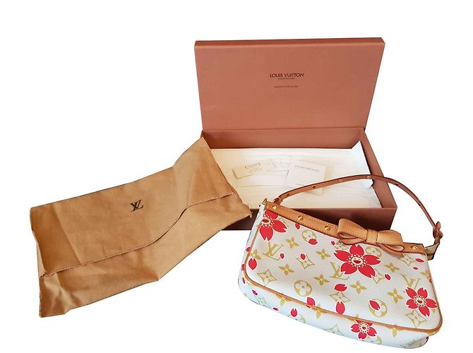 Louis Vuitton Pochette Monogram Cherry Blossom Edition Limitée Rose Rouge Écru