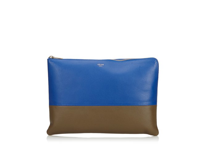 Céline Bicolor Leather Pouch Brown Blue Khaki  ref.108357