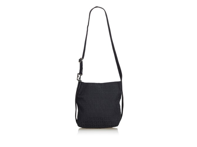 Fendi Zucchino Canvas Shoulder Bag Black Leather Cloth Cloth  ref.108384