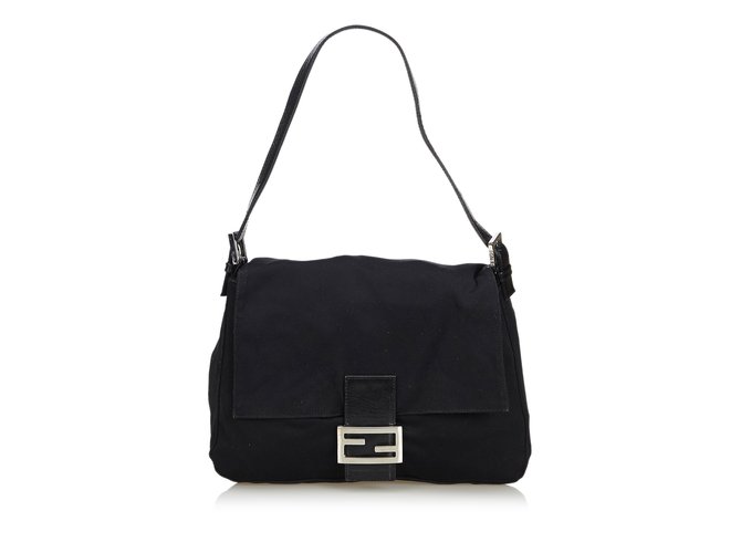 Fendi Nylon Mamma Forever Shoulder Bag Black Leather Cloth  ref.108397