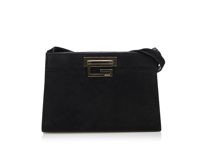 Gucci Suede Shoulder Bag Black Leather  ref.108408