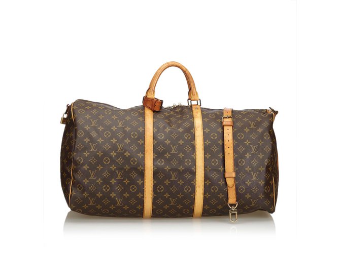 Louis Vuitton Monogram Keepall Bandouliere 60 Brown Leather Cloth  ref.108413