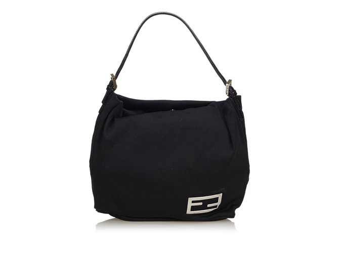 Fendi Cotton Shoulder Bag Black Leather Cloth  ref.108438