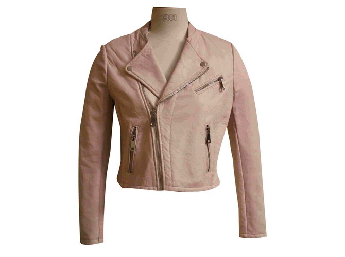 Maje Blouson style perfecto Cuir Rose  ref.108499
