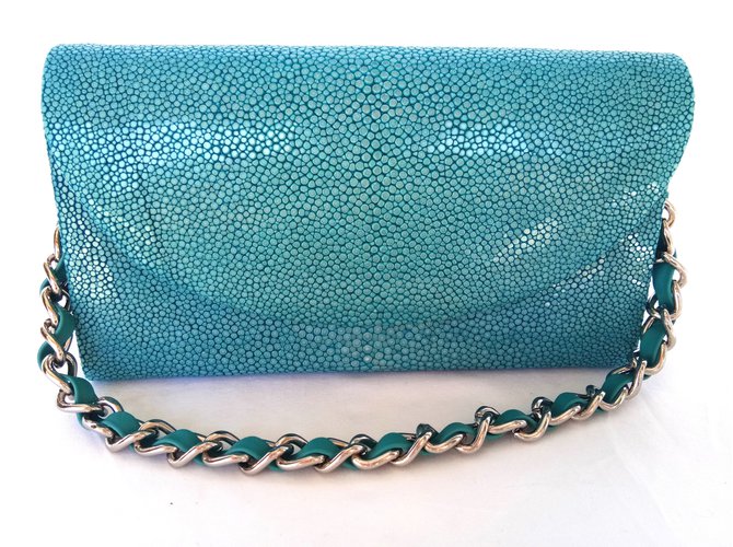 Autre Marque Turquoise clutch bag Exotic leather  ref.108516