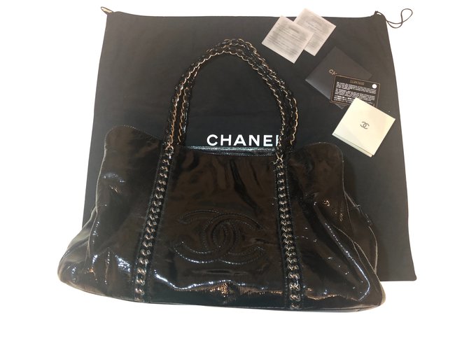 Chanel Big bag tri compartimento Preto Metálico Poliéster  ref.108588