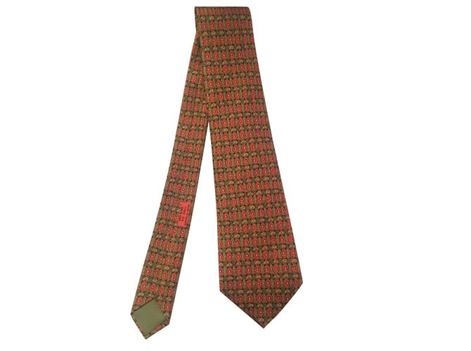 Hermès Gorgeous HERMES tie in orange printed silk with geometric patterns, new condition! Multiple colors  ref.108590