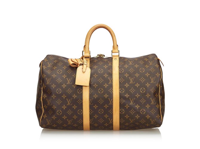 Louis Vuitton Monogram Keepall 45 Brown Leather Cloth  ref.108618