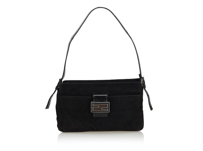 Fendi Suede Shoulder Bag Black Leather  ref.108624