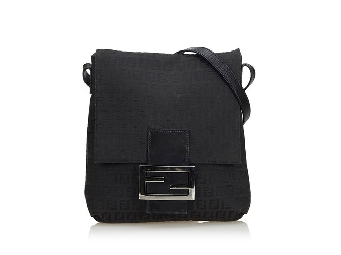 Fendi Zucchino Jacquard Crossbody Bag Black Leather Cloth  ref.108636