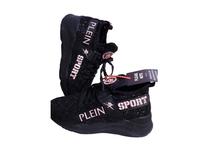 Philipp Plein Philippe runner espadrilles full 38 Black Pink Synthetic Lace Tulle  ref.108660