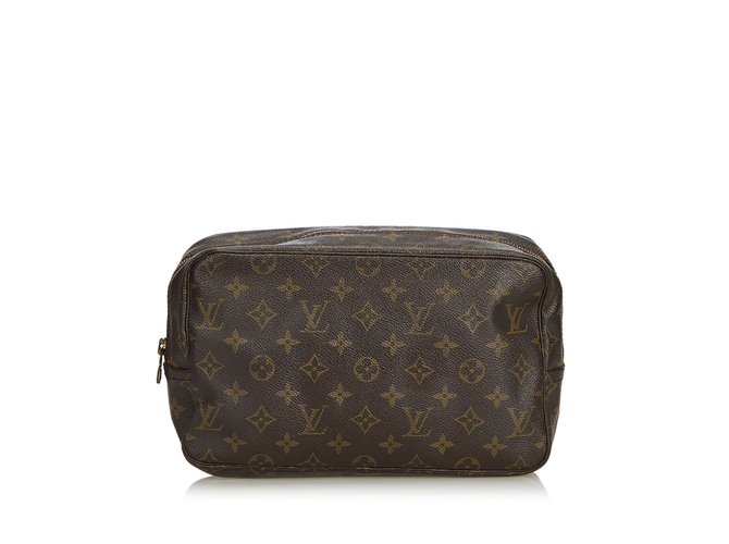 Louis Vuitton Monogram Trousse Toilette 28 Castaño Cuero Lienzo  ref.108662