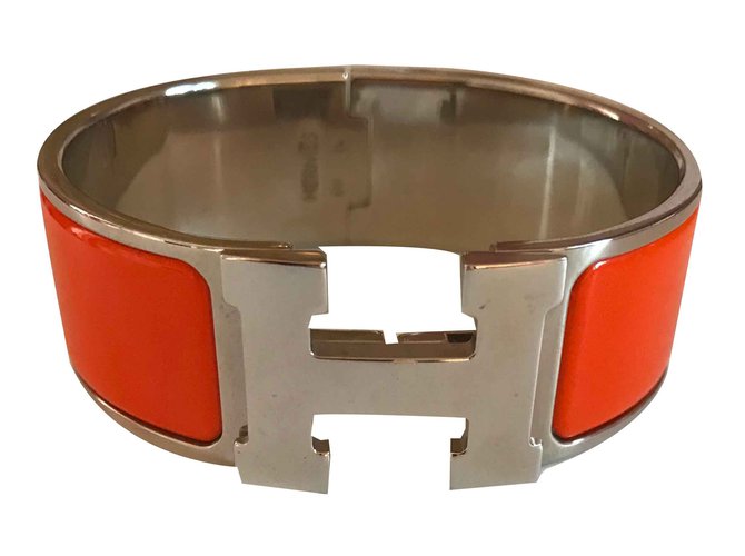 Hermès Armband Clic Clac H PM Orange und Palladium  ref.108682