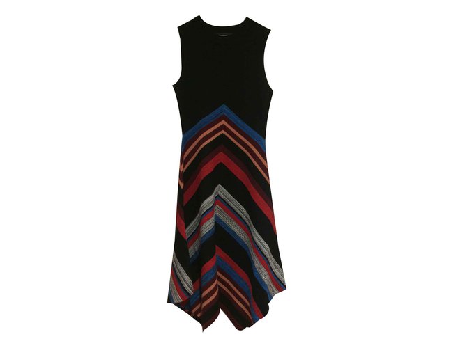 Proenza Schouler Precioso vestido asimétrico en lana y seda. Negro Roja Multicolor Poliamida Nylon  ref.108709