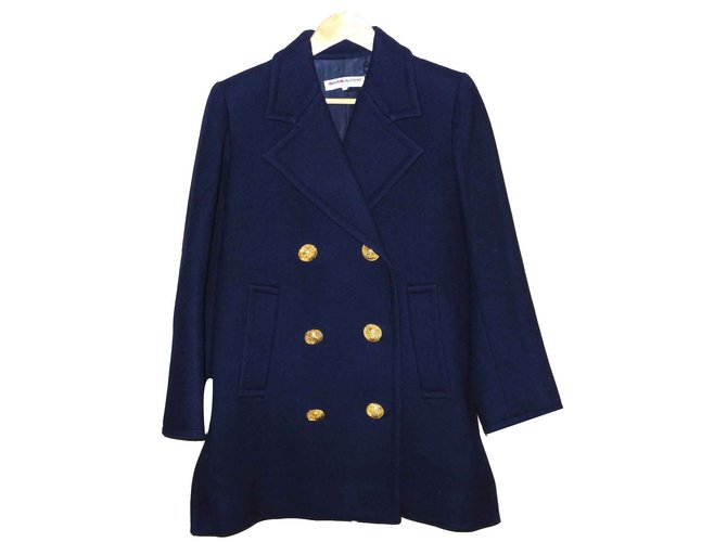 Saint Laurent Coats, Outerwear Navy blue Silk Wool  ref.108746