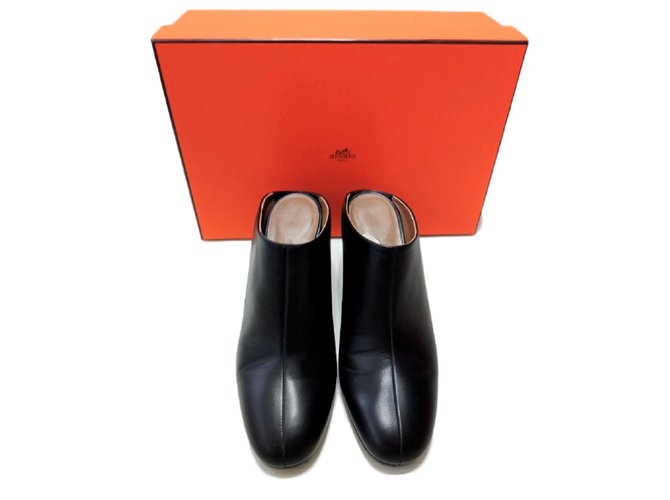 Hermès Hermes Black slip on wedge mules shoes Leather  ref.108774