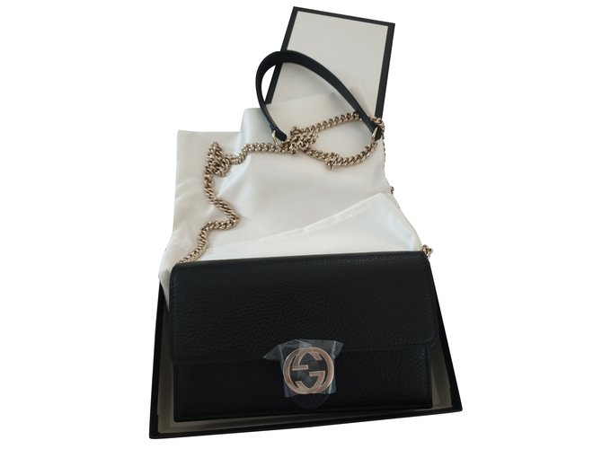 Gucci Chain wallet Black Leather  ref.108786