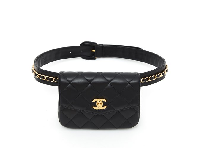 Chanel TIMELESS CLASSIC CLUTCH ON BELT NEW BLACK Leather  ref.108806