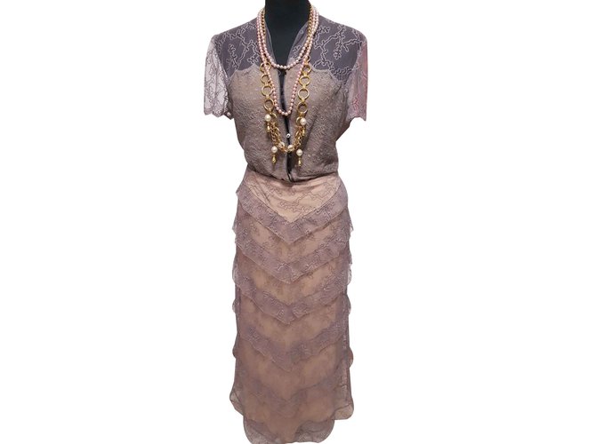 Chloé CHLOE: Shirt and skirt set 46 Pink Beige Grey Silk Cotton Linen  ref.108819