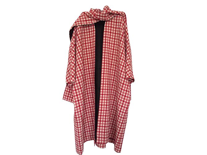 Balenciaga Cristobal Gingham Mantel Wolle Rot Weiß