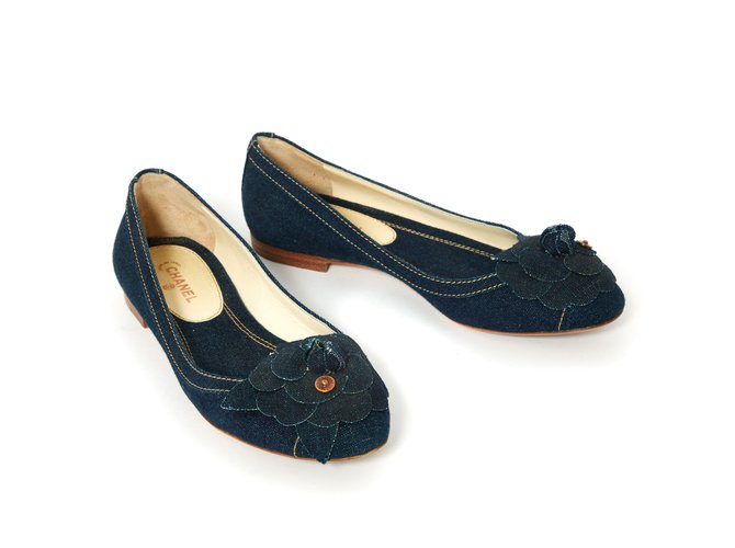 chanel denim flats