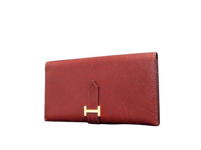 Hermès Bearn Classic Vermelho Couros exóticos  ref.108876