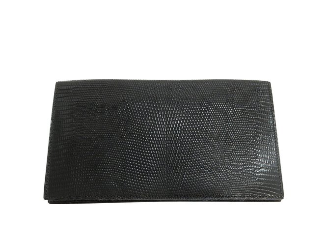 Hermès Classic Leather Wallet Schwarz Exotisches Leder  ref.108877