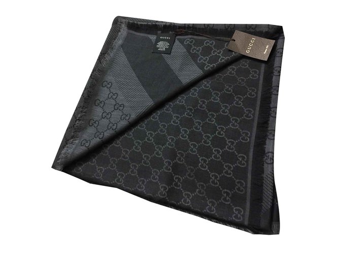 Gucci Foulard monogramme noir et gris Laine  ref.108903