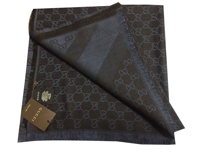 Gucci Monogram scarf blue navy Wool  ref.108904