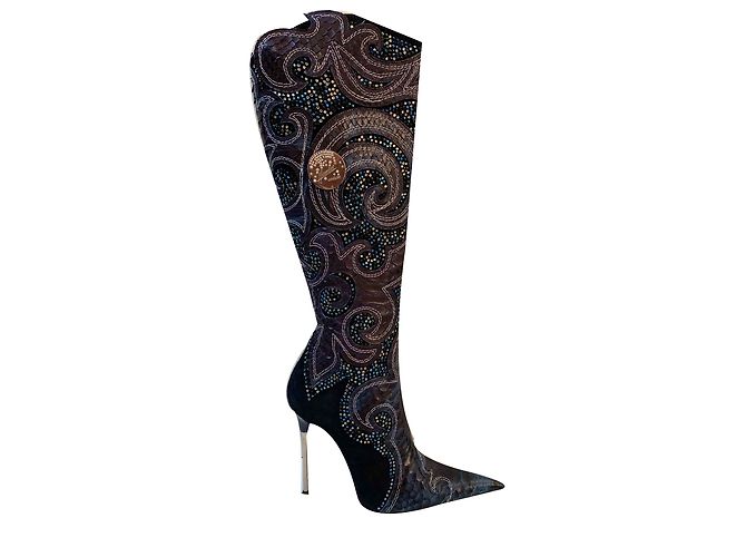 Autre Marque Stivali Hamlet Couture in Python Blu Cristalli Swarovski 38