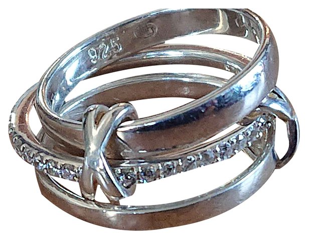 Autre Marque Ring three rings Silvery Silver  ref.108925