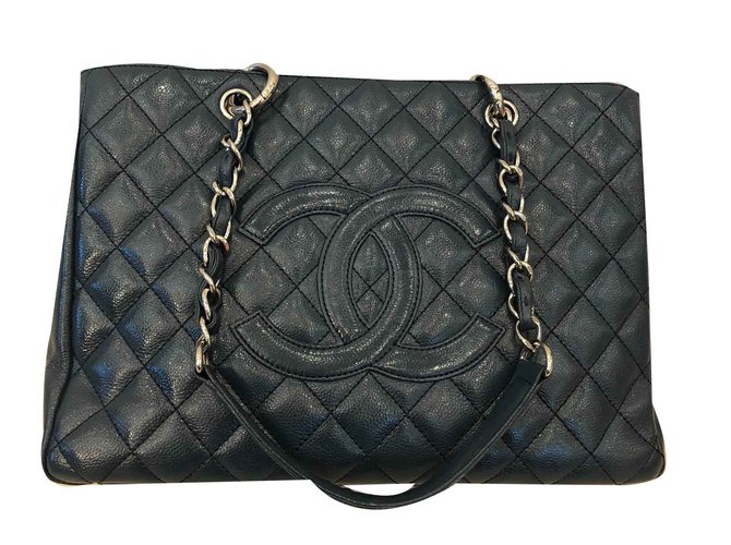 Chanel Grand compras Azul Couro  ref.108939