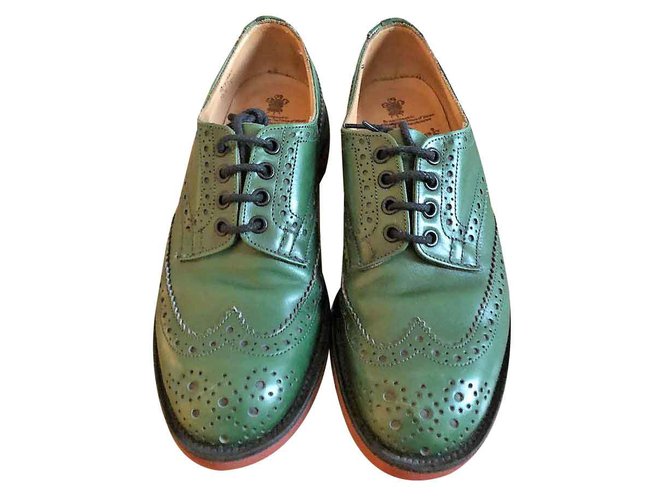 TRICKERS MEN'S LACE UP DERBY SHOES Green Leather Rubber  ref.108948